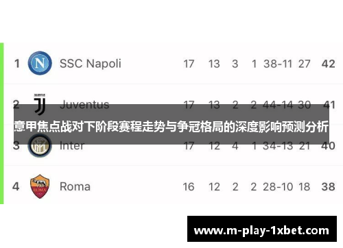 意甲焦点战对下阶段赛程走势与争冠格局的深度影响预测分析